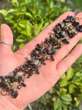 Handcrafted Black onyx jade Green Beaded wire woven Bracelet